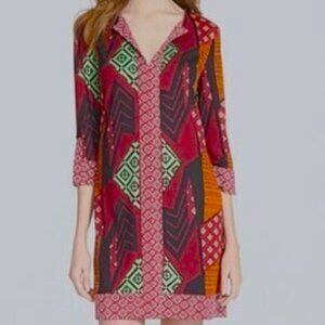 DVF 'Rose' Eclectic Print Silk Jersey Tunic Dress, Size 4